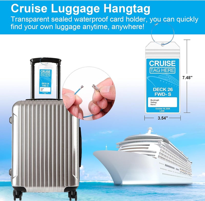 Kucucyle Cruise Essentials 2025 Bundle | Princess Medallion Holder Accessories + 6 Waterproof Luggage Tags with Gradient Keychain & Steel Loops for Cruise Ship (Blue+Green) - Image 2